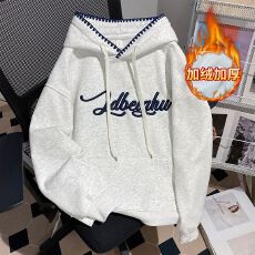 批发纯棉华棉复合真超加绒秋冬新款刺绣宽松连帽<b class='q'>韩版</b>上衣女装