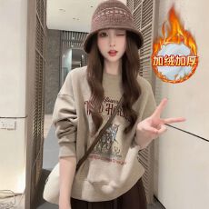 批发空气层复合真超400克加绒卫衣女秋冬潮新款<b class='q'>短款</b>宽松保暖上衣