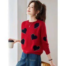 批发圆领爱心红色短款毛衣女秋冬2025新款内搭<b class='q'>针织</b><b class='q'>打底衫</b>套头上衣洋气