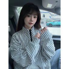 批发潮牌卫衣男秋冬加绒新款鱼骨纹拉链宽松立领保暖上衣韩版女装