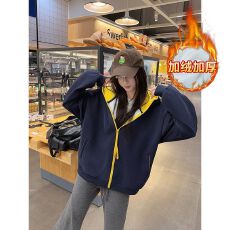 批发卫衣秋冬加绒纯色新款拉链开衫潮外套宽松连帽保暖上衣男女装