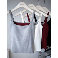 批发细肩带方领保暖护背背心秋冬磨绒一体杯胸垫内衣背后加厚贴片打底