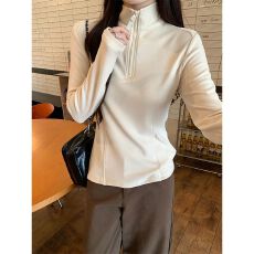 批发螺纹德绒280克长袖t恤女装春秋薄修身打底衫拉链立领韩版上衣