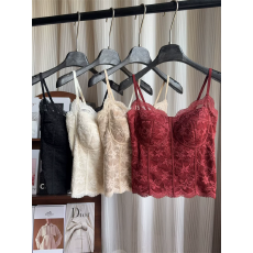 批发秋冬磨毛法式蕾丝纯欲吊带美背一体杯免穿<b class='q'>文胸</b>背心女修身显瘦6100