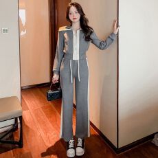 批发时尚休闲运动套装女新款<b class='q'>秋</b>冬洋气开衫外套阔腿裤两件套潮