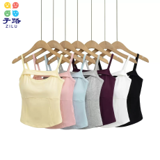 批发子路潮品 欧美风新款纯欲风性感胸前镂空吊带短款带胸垫显瘦背心