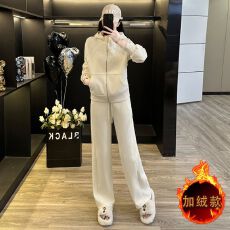 批发运动套装女高级感新款秋<b class='q'>冬</b>加绒加厚时髦卫衣休闲两件套潮#