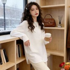 260克磨毛60棉40涤纶 2026春秋季新款韩版长袖T恤女设计感