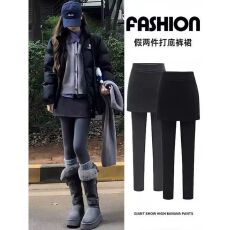批发假两件包臀裙裤加绒打底裤女外穿秋冬保暖裤加绒一体裙裤