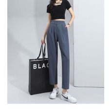 批发高质量原版做法 西装裤子女夏季薄款高腰九分<b class='q'>雪纺</b>休闲烟管<b class='q'>哈伦裤</b>