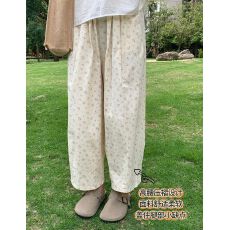 批发韩系甜美风百搭<b class='q'>碎花</b>胖mm直筒长<b class='q'>裤</b>夏季小个子休闲宽松九分阔腿<b class='q'>裤</b>