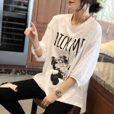 批发纯棉短袖T恤女2026年新款夏季宽松七分袖拼接设计感上衣<b class='q'>女装</b>ins潮