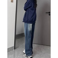 批发蓝灰色直筒<b class='q'>牛仔裤</b><b class='q'>女</b>秋冬新款大码胖mm梨形身材高腰显瘦宽松阔腿<b class='q'>裤</b>