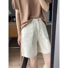 批发杏色<b class='q'>牛仔</b><b class='q'>短裤</b><b class='q'>女</b>夏薄款胖mm高腰宽松显瘦阔腿五分裤子适合胯大腿粗