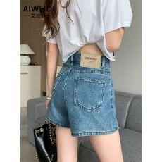 批发高腰<b class='q'>牛仔</b><b class='q'>短裤</b><b class='q'>女</b>外穿夏季新款宽松显瘦蓝色小个子阔腿a字热裤薄款