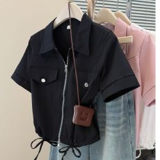 批发夏季新款设计感显瘦<b class='q'>休闲</b>工装衬衣女短<b class='q'>外套</b>大码胖mm百搭上衣