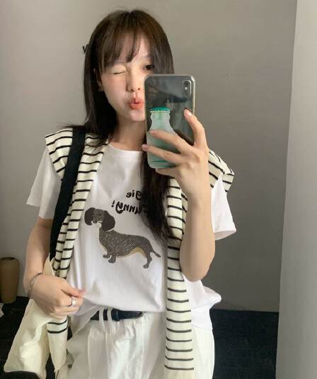경관 그림 21 순면 210 그램 2026 년 여름 드레스 반팔 티셔츠 여성 프린트