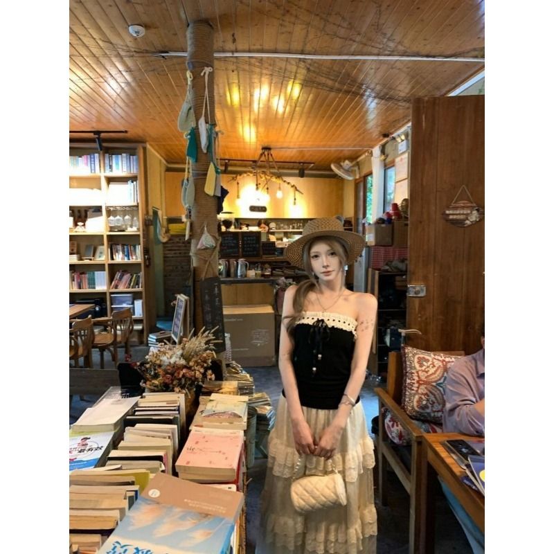 사람들 면 260 그램 튜브탑 레이스 조각 조끼 여름 외출용 작은 대중 몸매 가꾸기 슬림해 보이는 핫걸 맨위