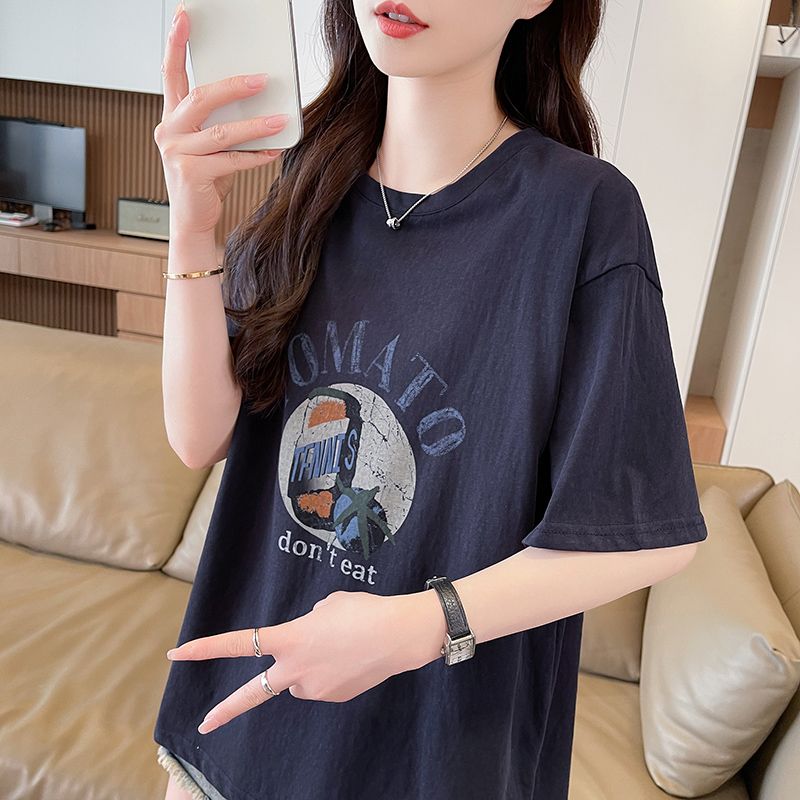 눈꽃 면 티셔츠 여성 라운드 넥 반팔 여름 새로운 한국 스타일 프린트 빅 사이즈 루즈핏 ins 맨위 서비스