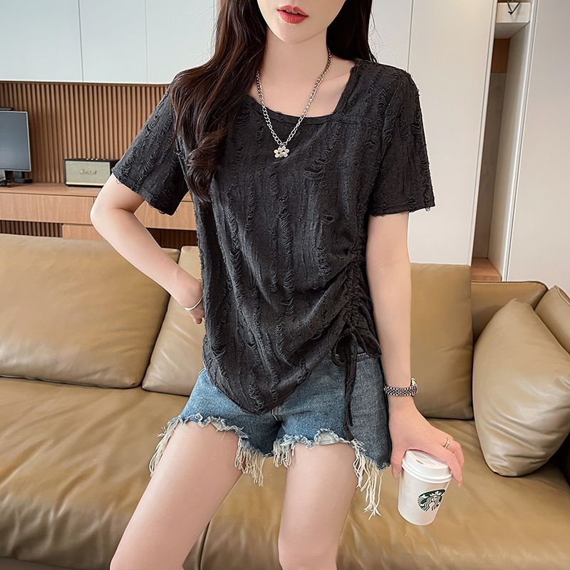 반팔 티셔츠 여름 새로운 루즈핏 패션 다용도 외국 가스 광장 칼라 펌프 로프 맨위 서비스 ins 트렌디