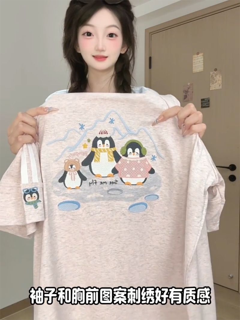 220 그램 양면 면 반팔 티셔츠 여성 의류 여름 새로운 한 부서 레트로 루즈핏 스트라이프 라운드 넥 맨위