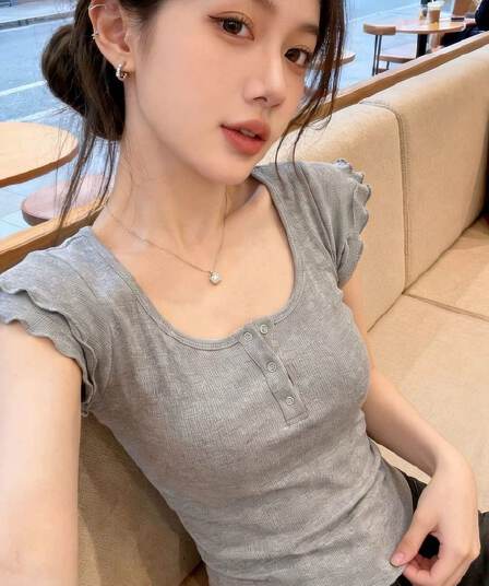 260 그램 사람들 면 이중층 작은 날다 소매 프릴 반팔 티셔츠 여성 셔츠
