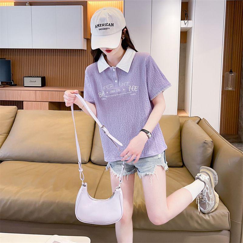 100 폴리에스터 티셔츠 여성 여름 새로운 한국 스타일 패션 맨위 서비스 ins 트렌디