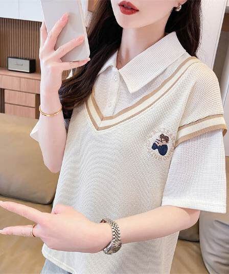 후아 남편 그리드 100 폴리에스터 티셔츠 여성 여름 새로운 한국 스타일 맨위 서비스 ins 트렌디