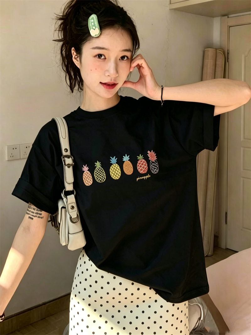 21 순면 210 그램 면 여름 드레스 반팔 티셔츠 여성 한국 스타일 빅 사이즈 루즈핏