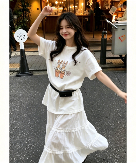 21 순면 210 그램 면 여름 드레스 반팔 티셔츠 여성 한국 스타일 빅 사이즈 루즈핏