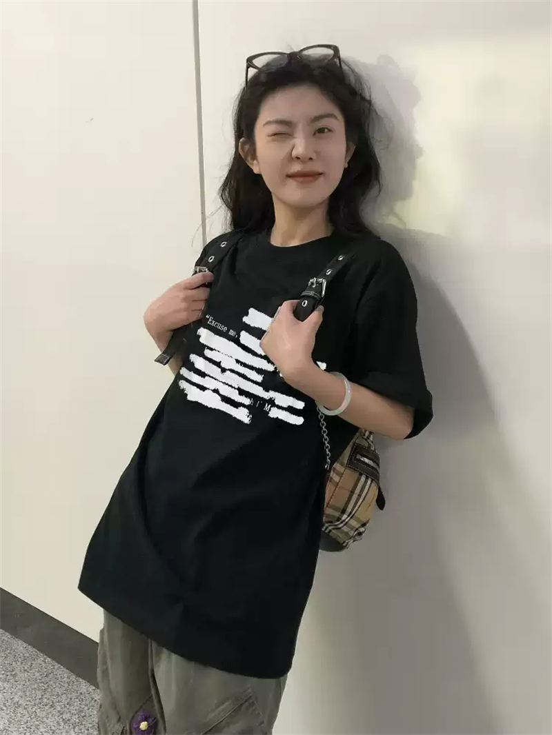 21 순면 210 그램 면 여름 드레스 반팔 티셔츠 여성 한국 스타일 빅 사이즈 루즈핏