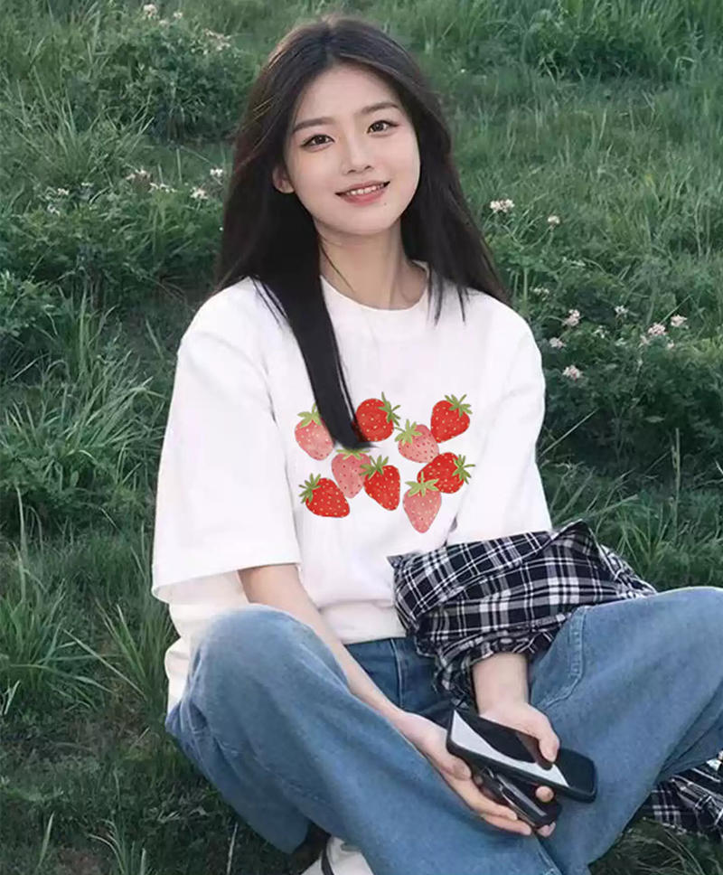 21 순면 210 그램 면 여름 드레스 반팔 티셔츠 여성 한국 스타일 빅 사이즈 루즈핏
