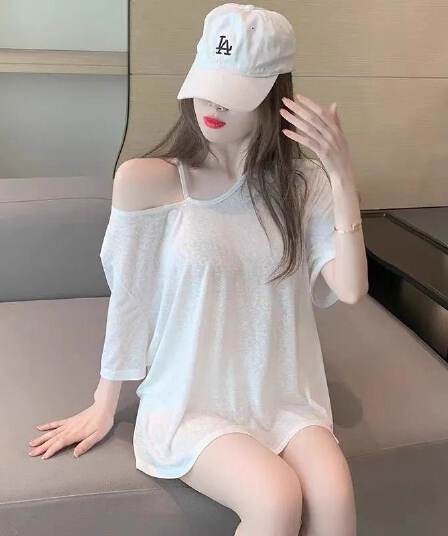 대나무 마디 리브 마이크로 ~을 통해 블라우스 오프숄더 화이트 티셔츠 여성 여름