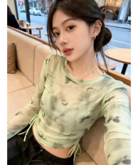 원본 품질 헤일로 염색 나비 긴팔 티셔츠 여성 새로운 펌프 Pleat 자외선 차단 블라우스