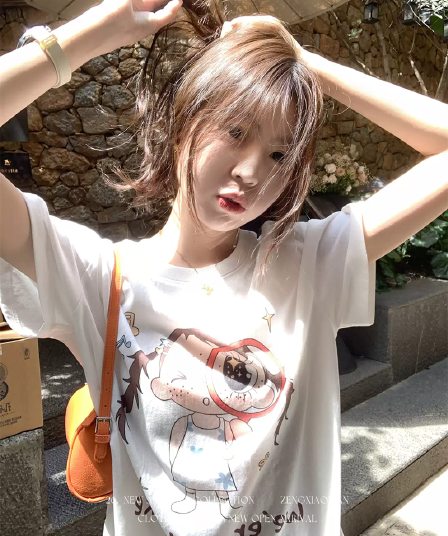 21 순면 210 그램 여름 드레스 반팔 티셔츠 여성 한국 스타일 빅 사이즈 루즈핏