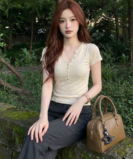 6 하나 양모 반팔 티셔츠 니트 스웨터 여름 새로운 단추 몸매 가꾸기 슬림해 보이는 V넥 맨위 여성 의류