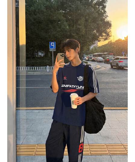 남자 바 면 220 그램 반팔 티셔츠 남녀 커플룩 여름 새로운 스트라이프 루즈핏 라운드 넥 맨위