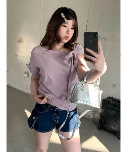 원본 품질 디자인 센스 마 오래된 로우 웨이스트 주머니 데님 반바지