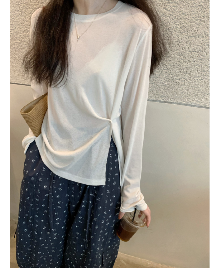 170 그램 눈꽃 면 35 라이 경기 서울 35 면 30 폴리 에스터 측면 부서 버클 긴팔 티셔츠 여성 얇은 스타일 자외선 차단 블라우스 맨위