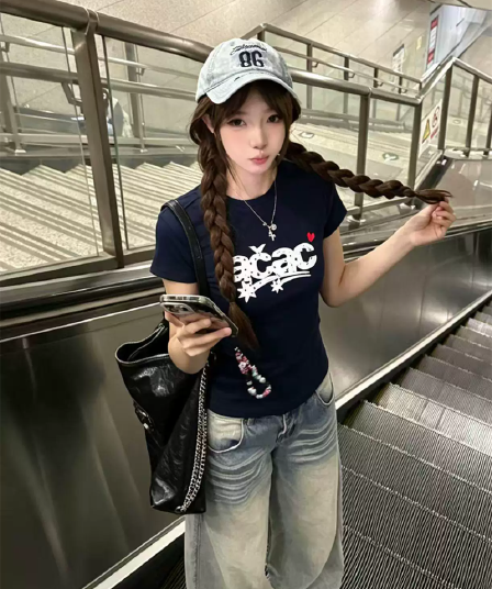 순면 40 220 그램 92 면 8 암모니아 Lun 긍정적 인 어깨 반팔 티셔츠 여성 프린트