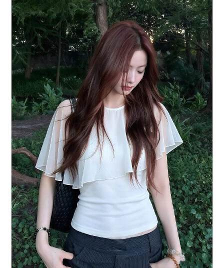 230 톰 글 래 면 리브 37 라이 경기 서울 37 면 26 폴리 에스터 페이크 레이어드 숄 티셔츠 여성 여름 몸매 가꾸기 망토 맨위