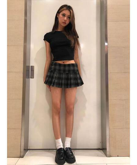 원본 품질 아메리칸 레트로 체크무늬 플리츠 스커트 여성 봄 가을 하이웨이스트 반신 스커트 슬림해 보이는 한 마디 미니 스커트