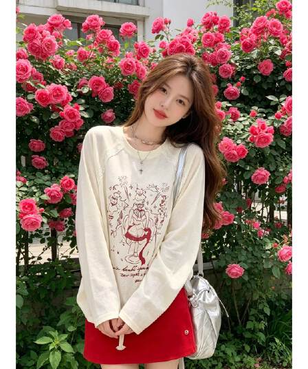 원본 것 얇은 스타일 긴팔 티셔츠 여성 초기 가을 루즈핏 자외선 차단 블라우스 맨위