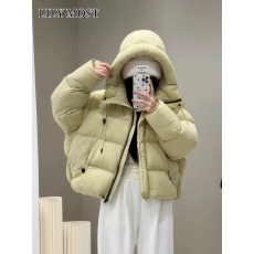批发连帽羽绒服女短款宽松26新款冬装轻盈白鸭绒面包服外套