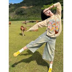 批发美式复古阔腿牛仔<b class='q'>裤</b>女夏季潮流百搭新款高腰宽松显瘦直筒七<b class='q'>分</b><b class='q'>裤</b>子