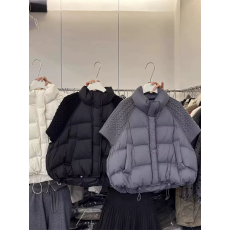 批发针织拼接立领羽绒马甲女短款冬季新款时尚宽松白鸭绒坎肩背心外套
