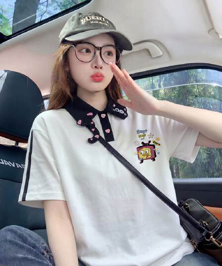 구슬 그라운드 면 반팔 티셔츠 여성 의류 여름 새로운 3 차원 장식 루즈핏 자수 POLO 칼라 맨위