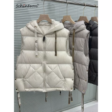 批发Schinteon Women 90% White Duck Down Vest with Hood Casual Sl