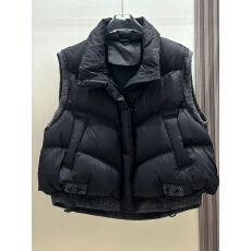 批发秋季新款韩版立领时尚针织拼接假两件90白鸭绒无袖羽绒马甲女背心