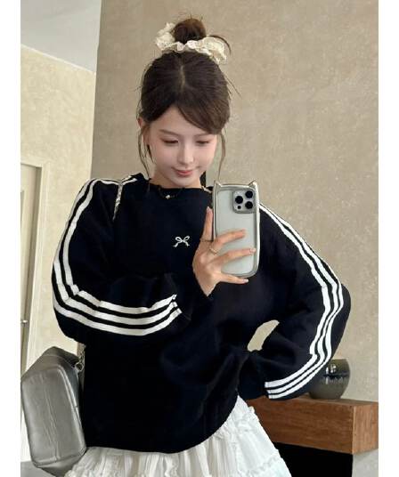 원본 품질 한 부서 이른 가을 검정색 없음 모자 라운드 넥 풀오버 스웨트셔츠 긴팔 맨위